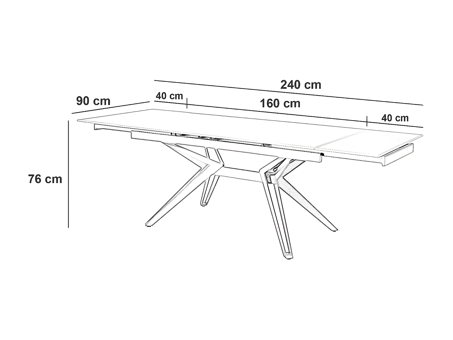 Match 3 Table extensible (160/240 x 90 x 76 cm) en Céramique Noire