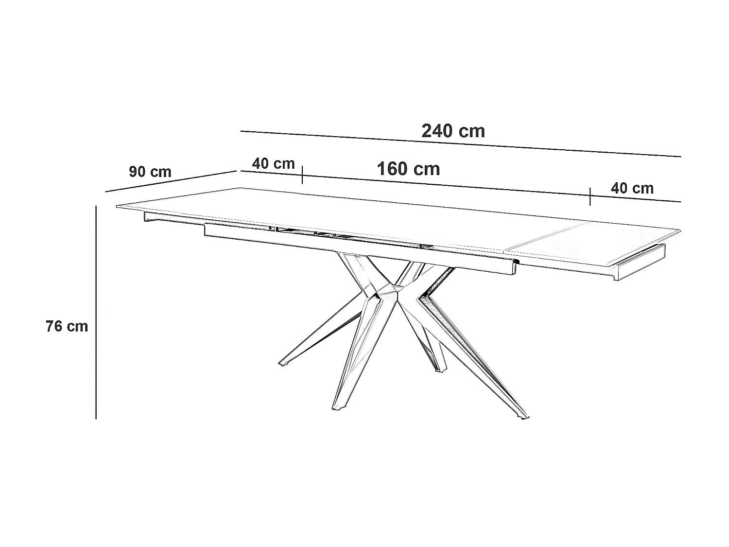 Match 2 - Mesa extensível (160/240 x 90 cm) em Cerâmica Preta