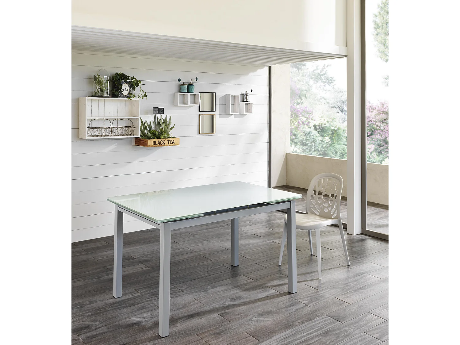 Baud Table Extensible (110/170 x 75 cm) en Verre Trempé Blanc