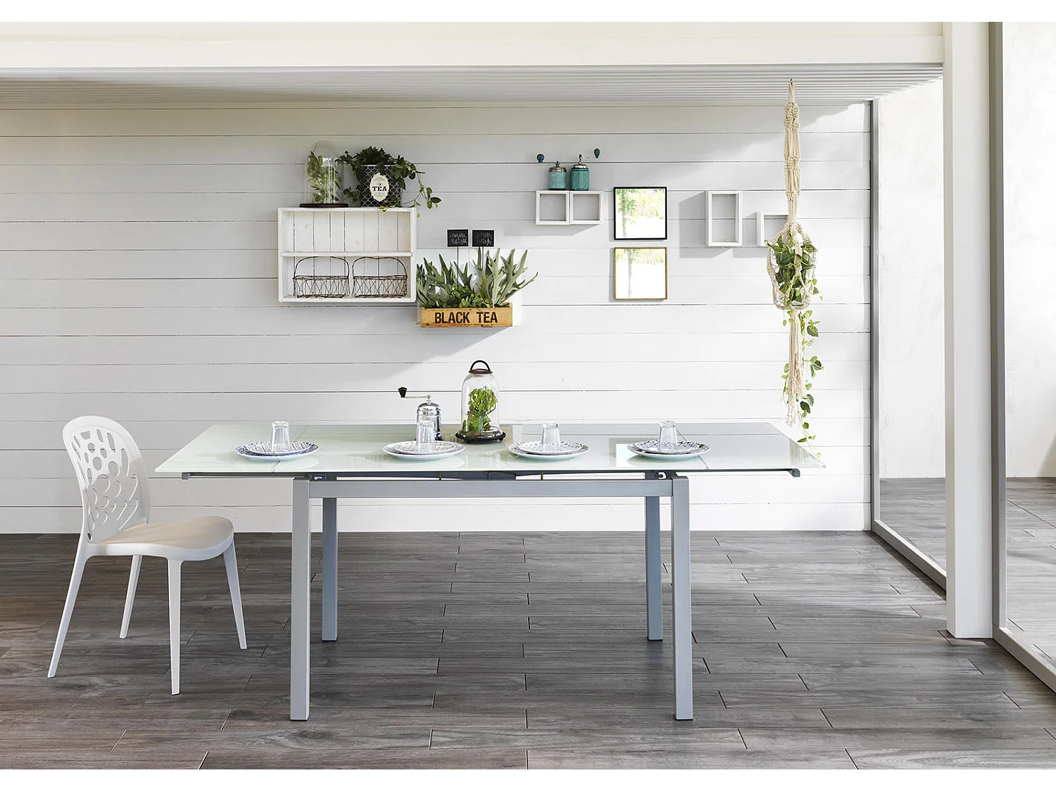 Baud Table Extensible (110/170 x 75 cm) en Verre Trempé Blanc