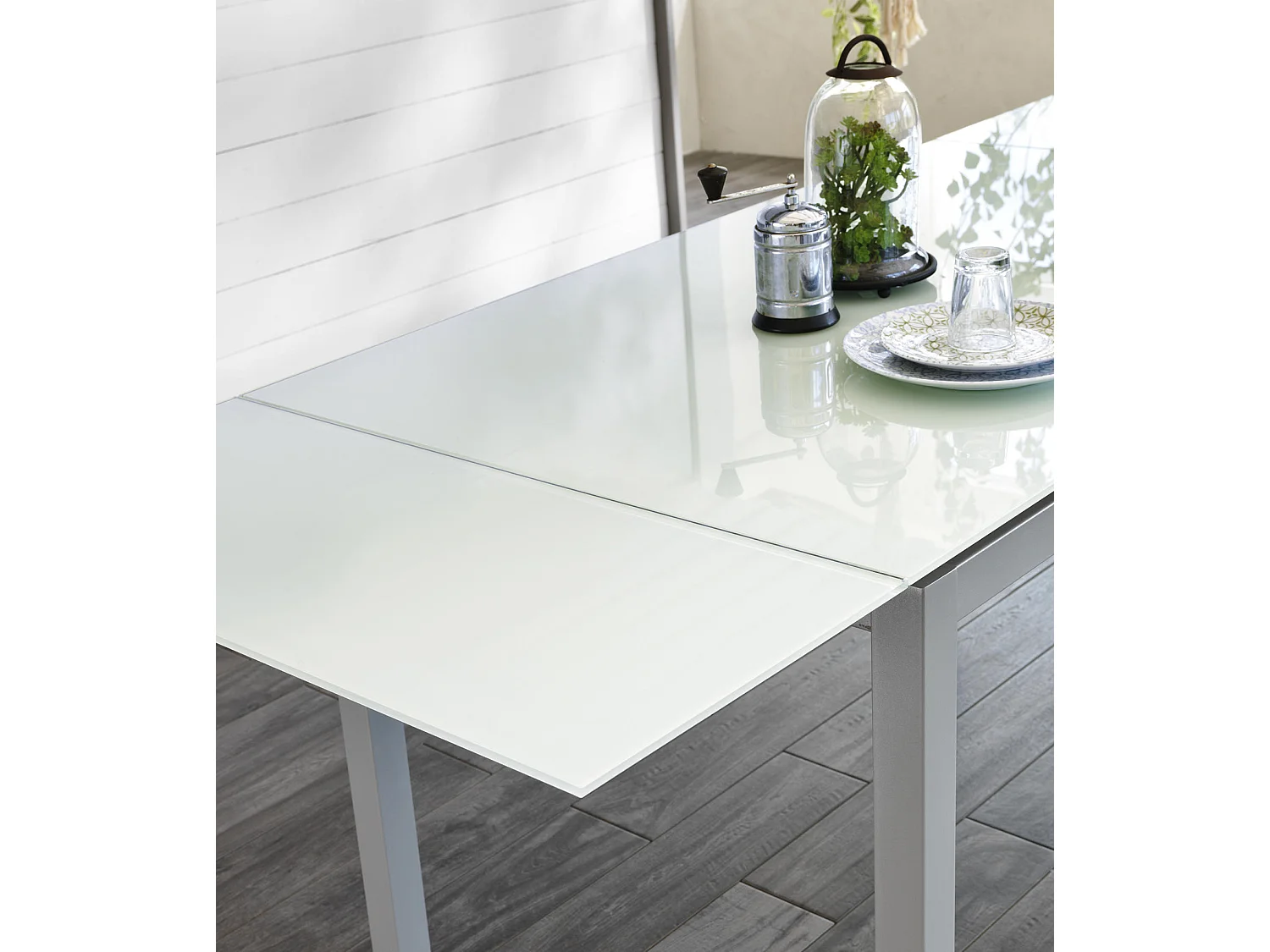 Baud - Mesa extensible (110/170 x 75 cm) en cristal templado blanco