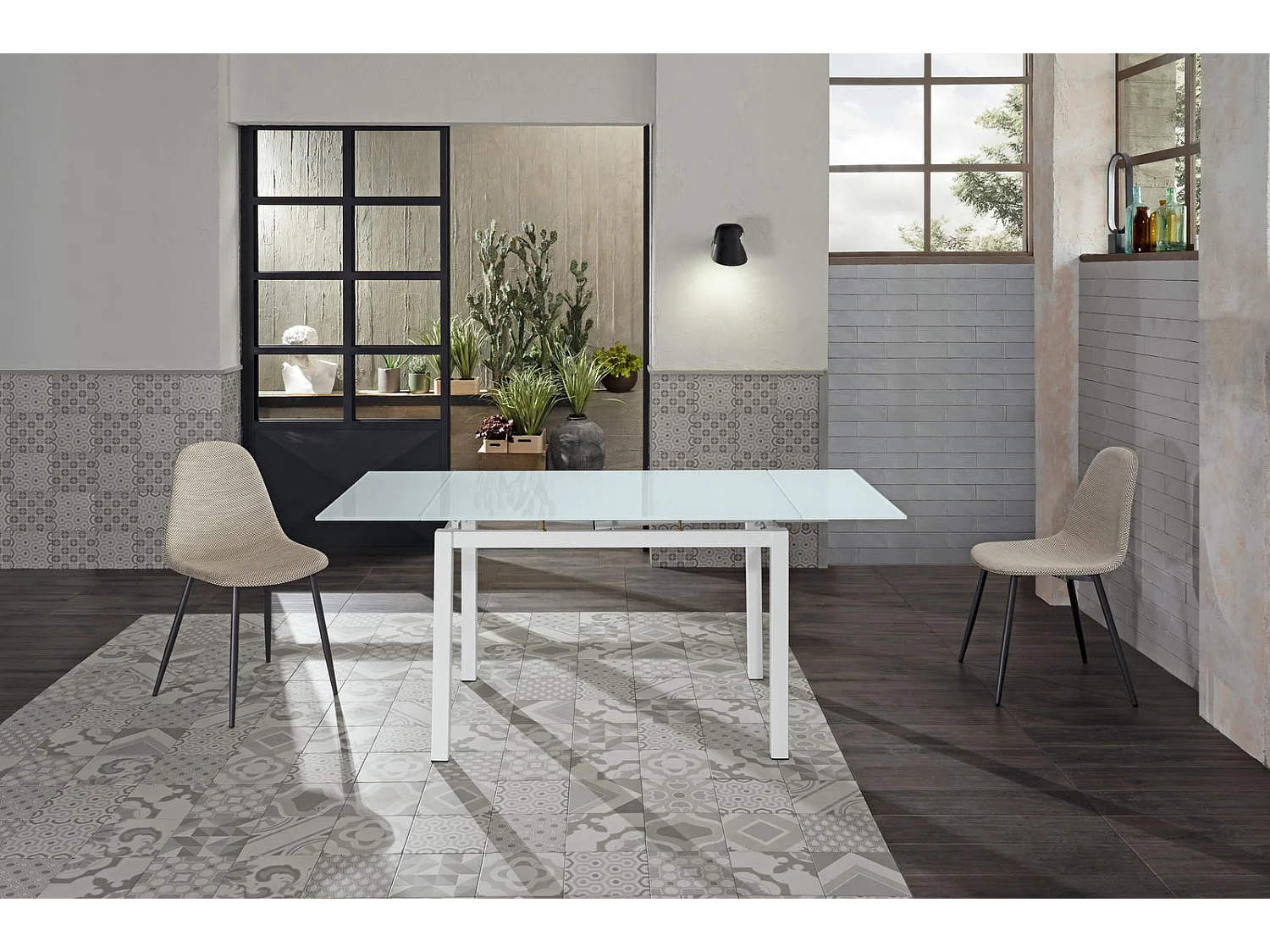 Baud - Uitschuifbare tafel (110/170 x 75 cm) in wit gehard glas