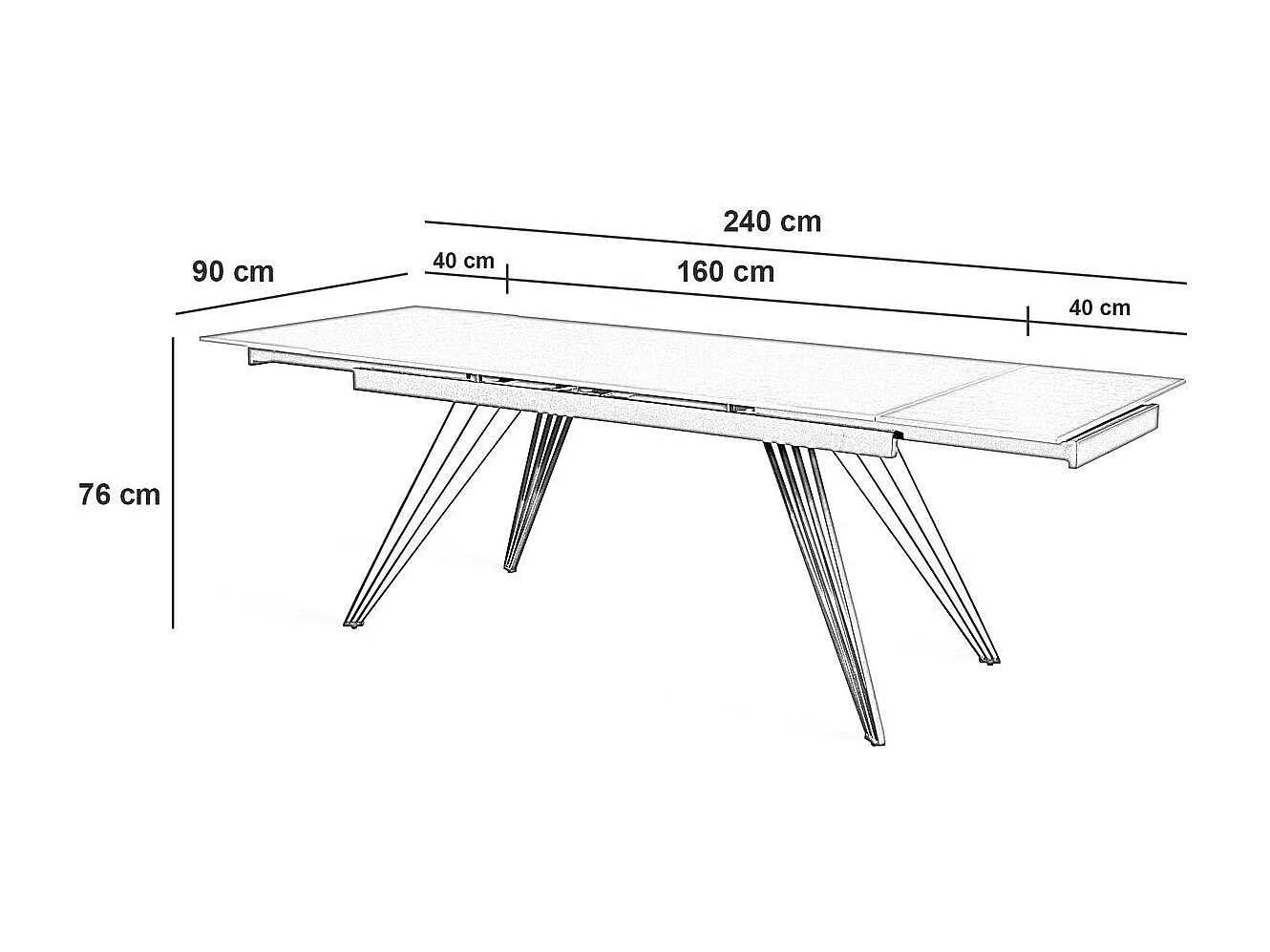 Dopasuj 1 - Stół rozkładany (160/240 x 90 cm) w kolorze czarnej ceramiki