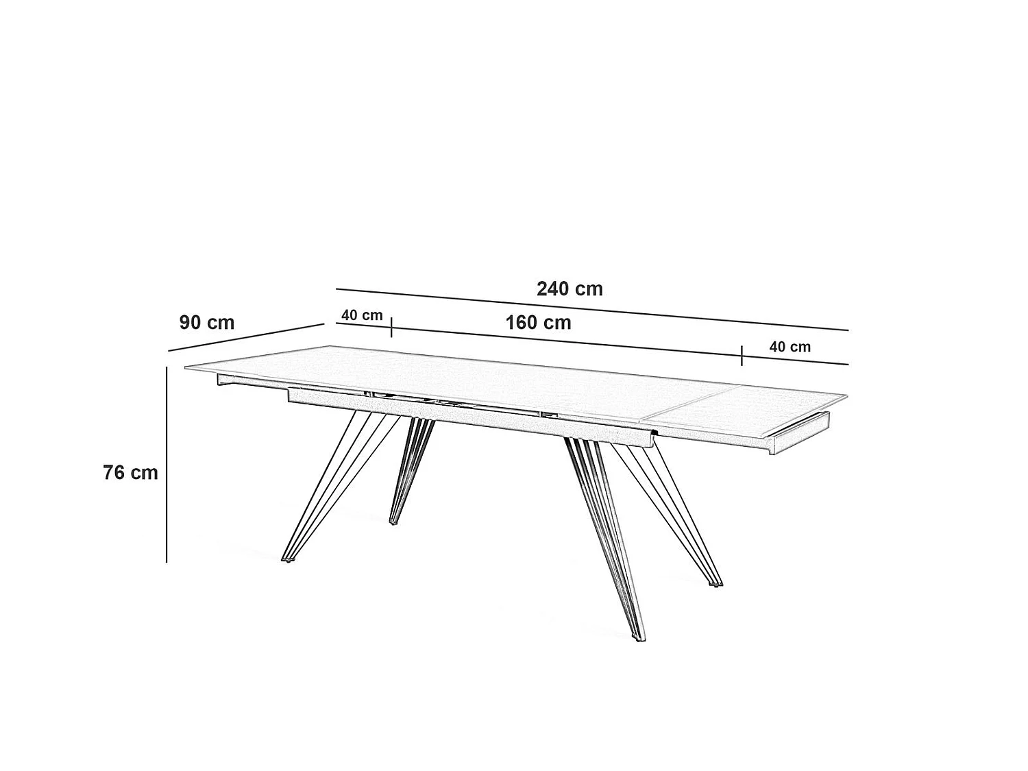 Match 1 - Udtræksbord (160/240 x 90 cm) i sort keramik