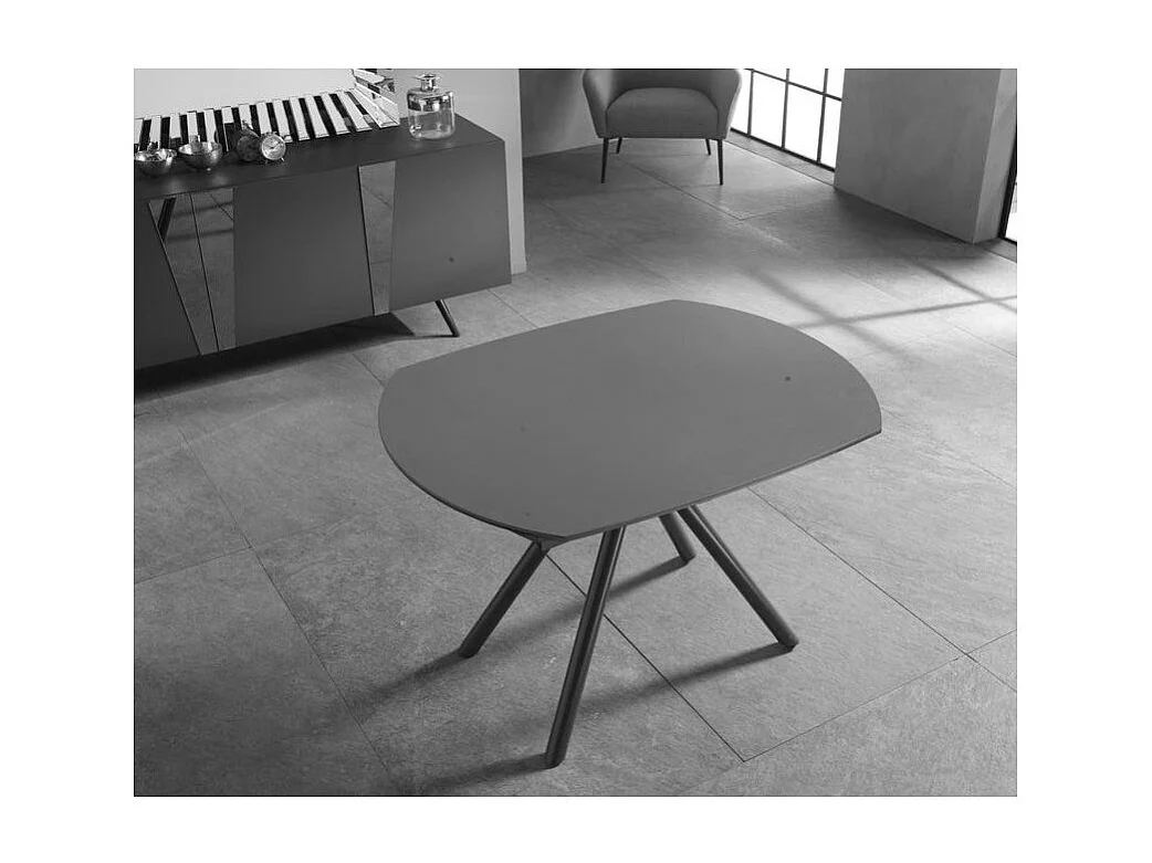 Kyoto Four ausziehbarer Tisch aus gehärtetem Glas in Graphitgrau, bis zu 180 cm