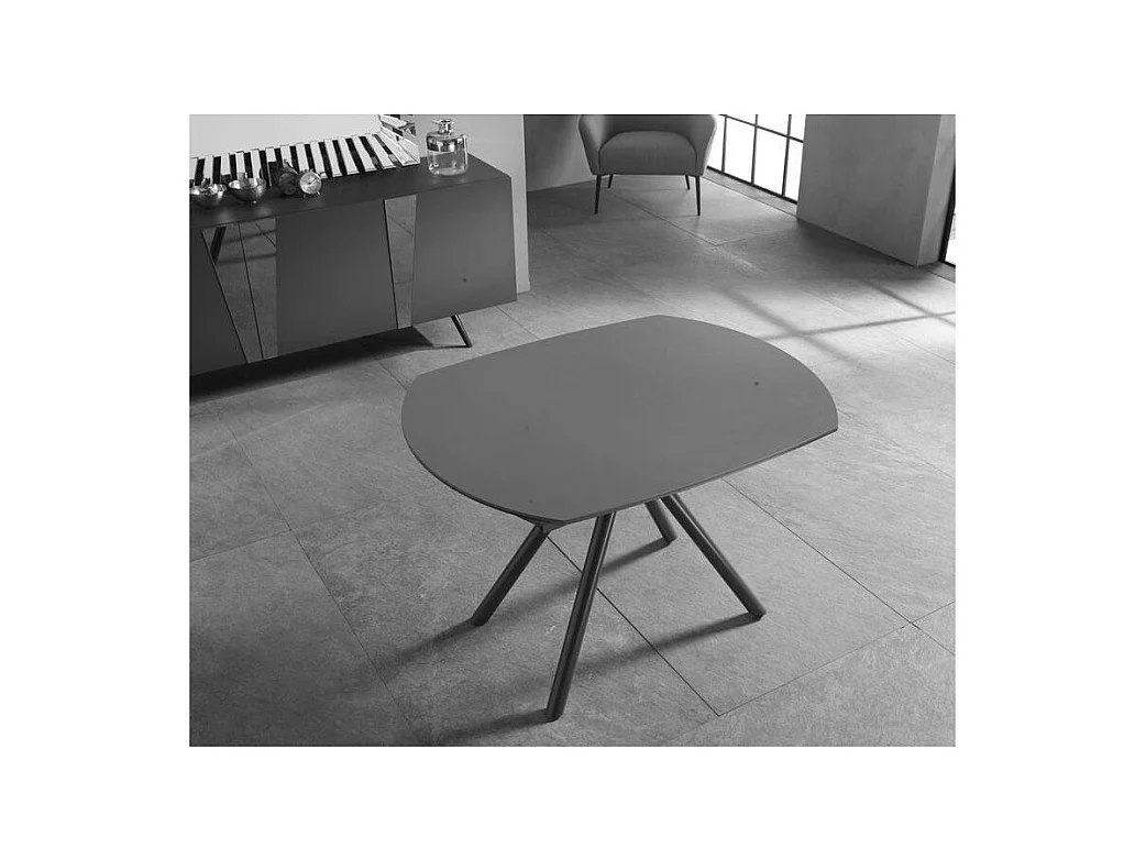 Kyoto Four Uitschuifbare tafel in grafietgrijs gehard glas tot 180 cm