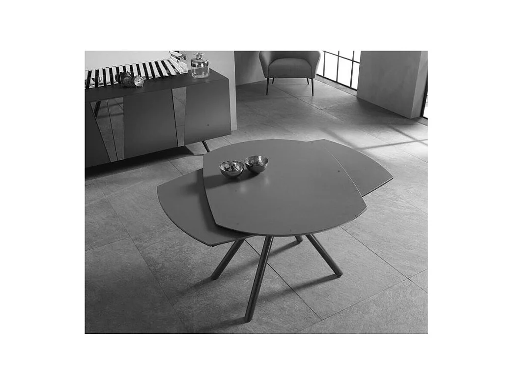 Kyoto Four Uitschuifbare tafel in grafietgrijs gehard glas tot 180 cm