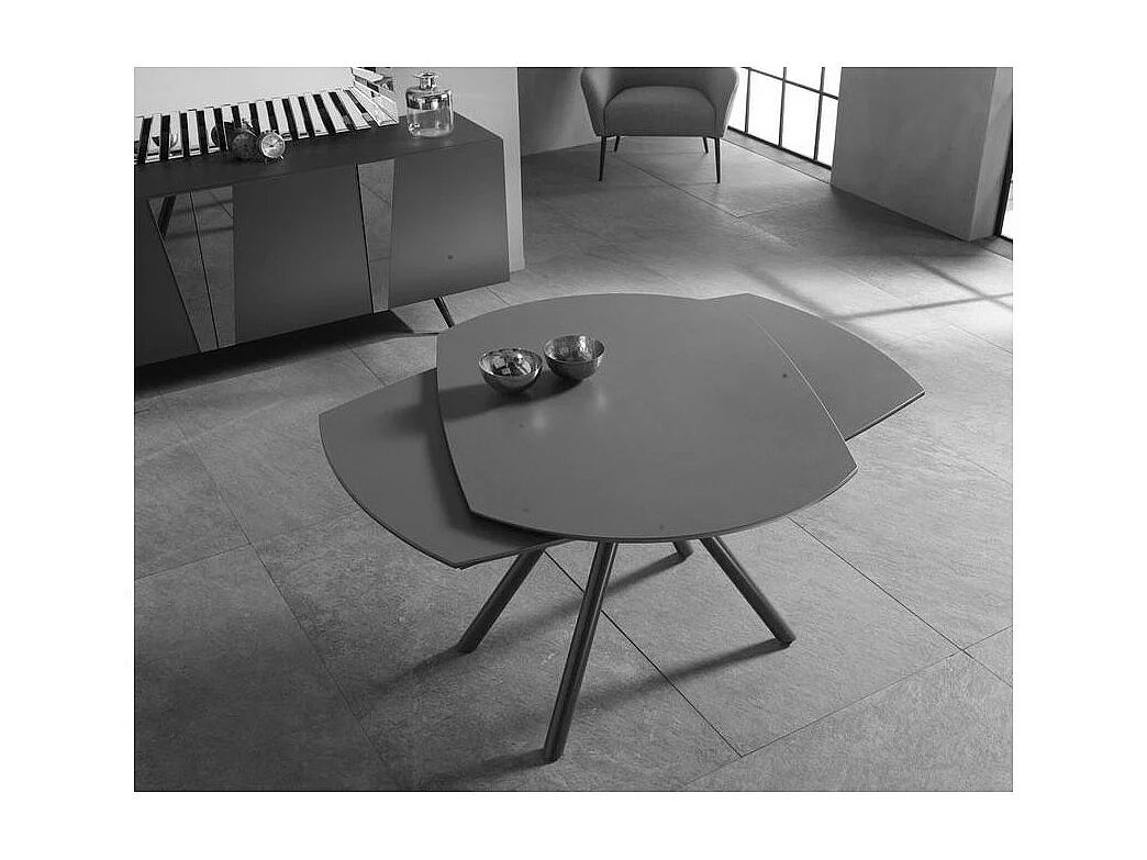 Table extensible Kyoto Four en verre trempé gris graphite jusqu'à 180 cm