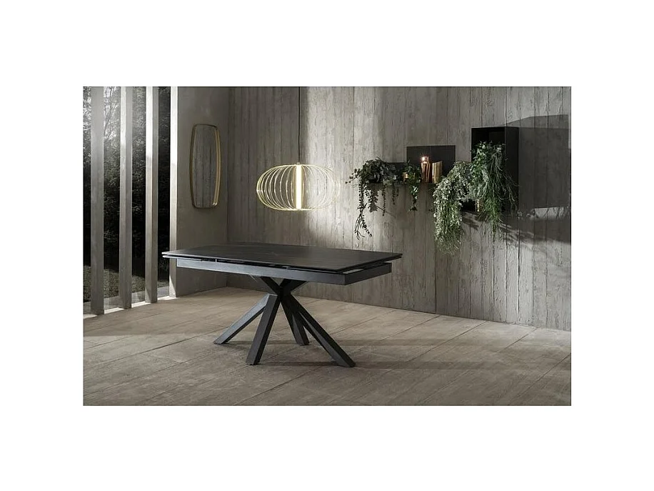 Table extensible de 160cm à 240cm plateau moderne en céramique sur verre trempé Portoro