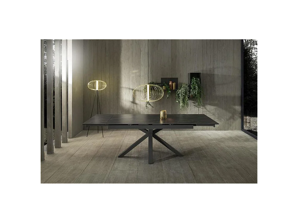 Table extensible de 160cm à 240cm plateau moderne en céramique sur verre trempé Portoro