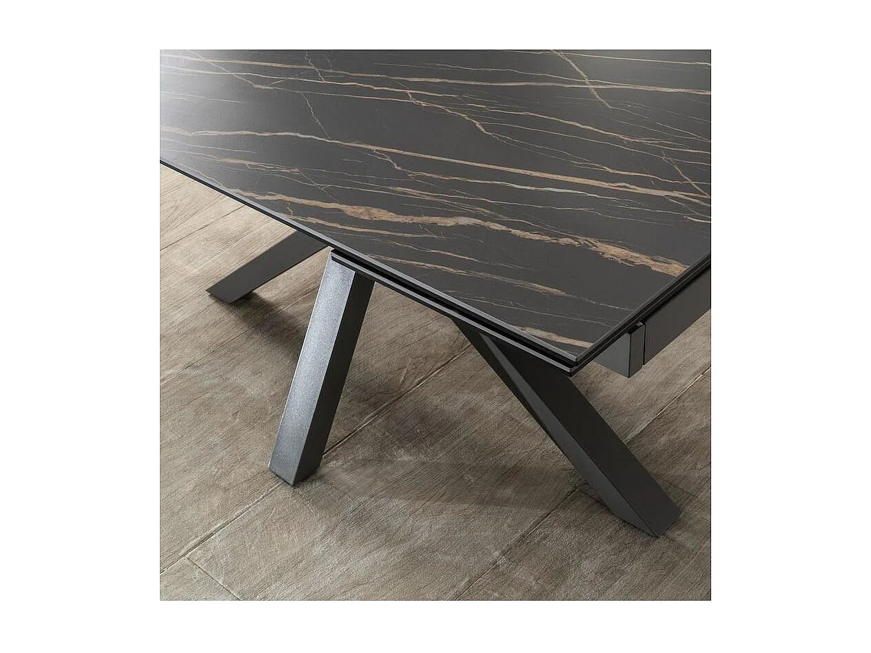 Table extensible de 160cm à 240cm plateau moderne en céramique sur verre trempé Portoro
