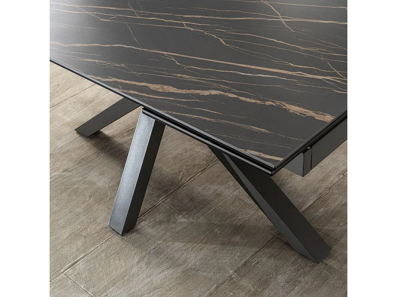 Table extensible de 160cm à 240cm plateau moderne en céramique sur verre trempé Portoro