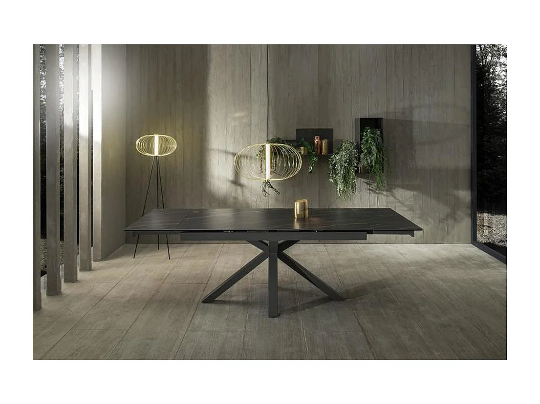 Mesa extensível de 160cm a 240cm moderna Tampo Cerâmico em Vidro Temperado Portoro