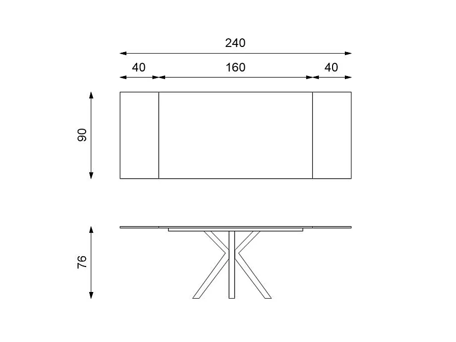Mesa extensível de 160cm a 240cm moderna Tampo Cerâmico em Vidro Temperado Portoro