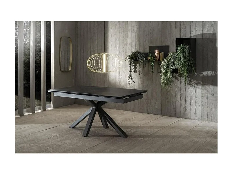 Sololed -  Ausziehbarer Tisch von 160 cm auf 240 cm, moderne Keramikplatte auf Portoro aus gehärtetem Glas