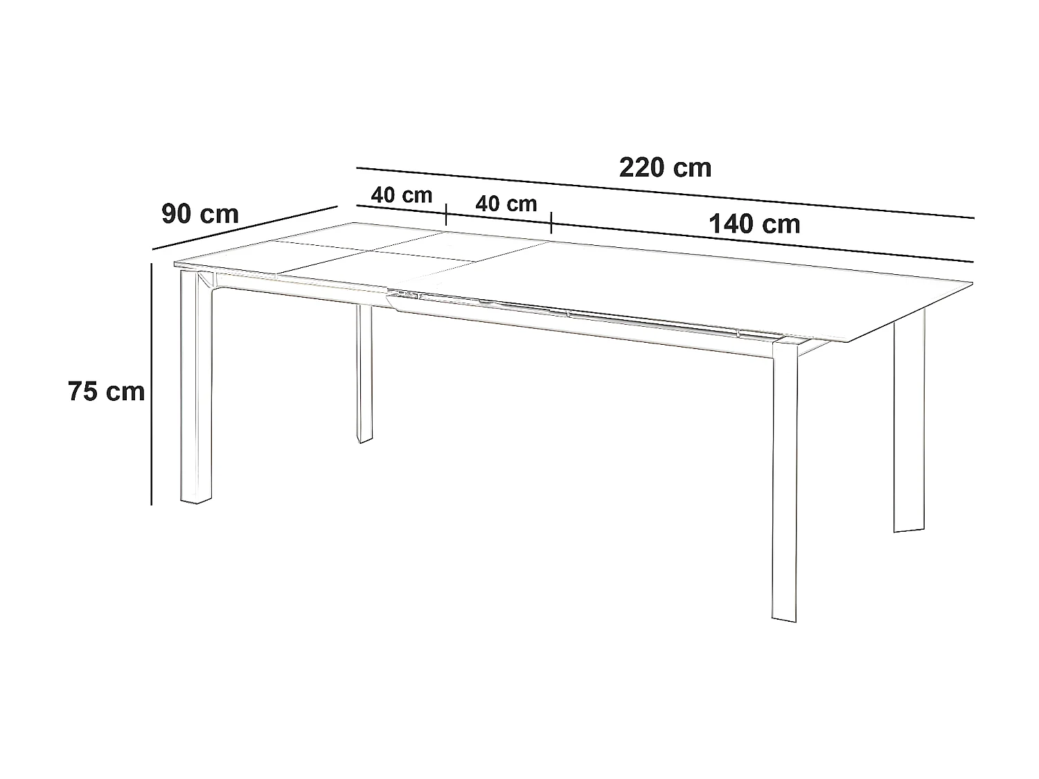 Account - Uitschuifbare tafel (140/220 x 90 cm) in wit keramiek