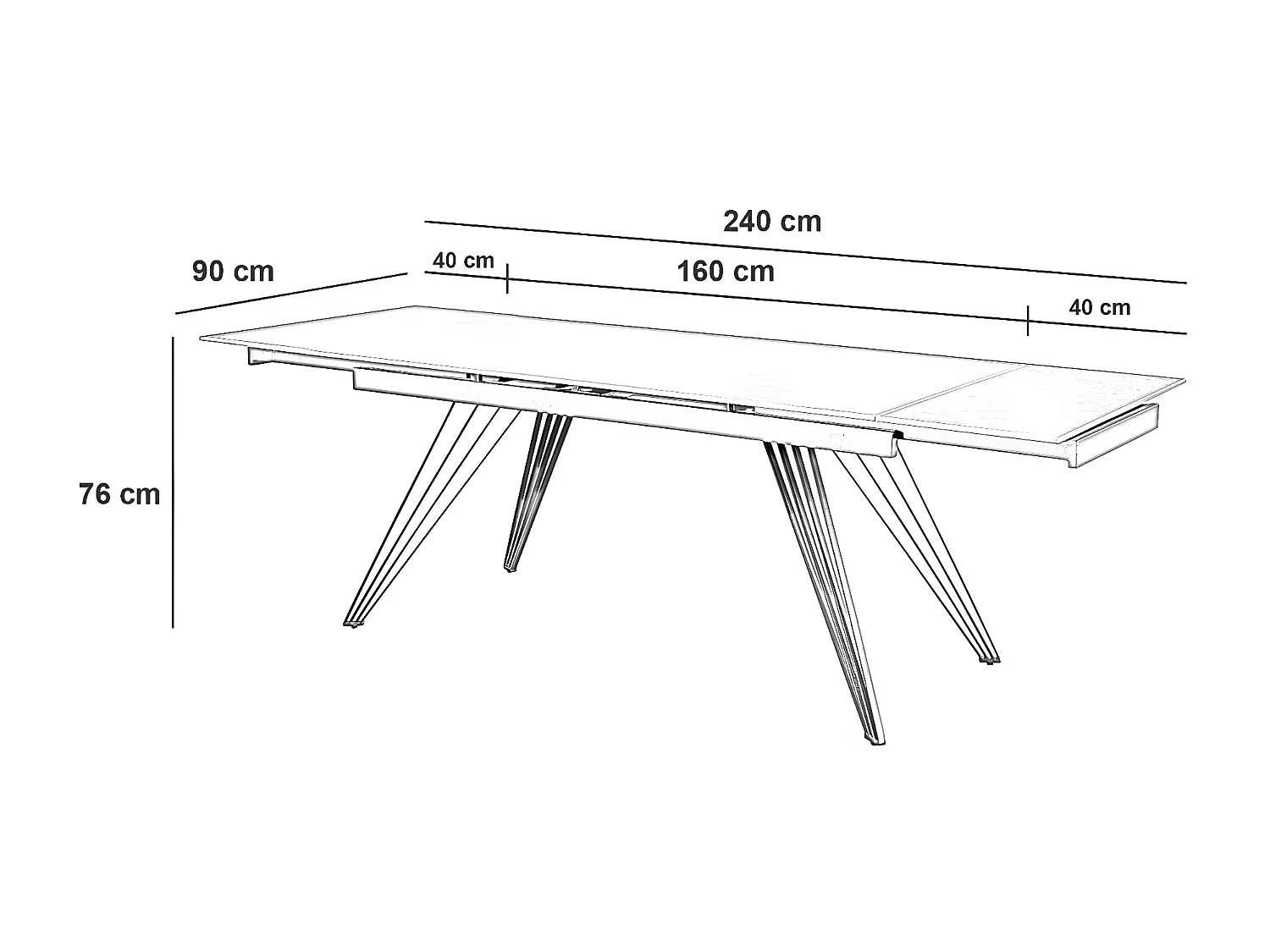 Mesa extensible Match 1 (160/240 x 90 cm) en cerámica negra