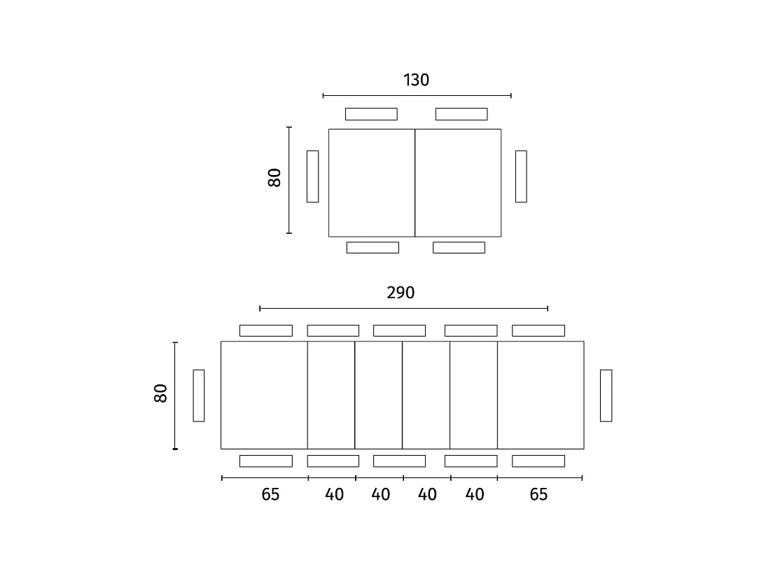 Big - Uitschuifbare tafel (130/290 x 80 cm) in zwart melamine
