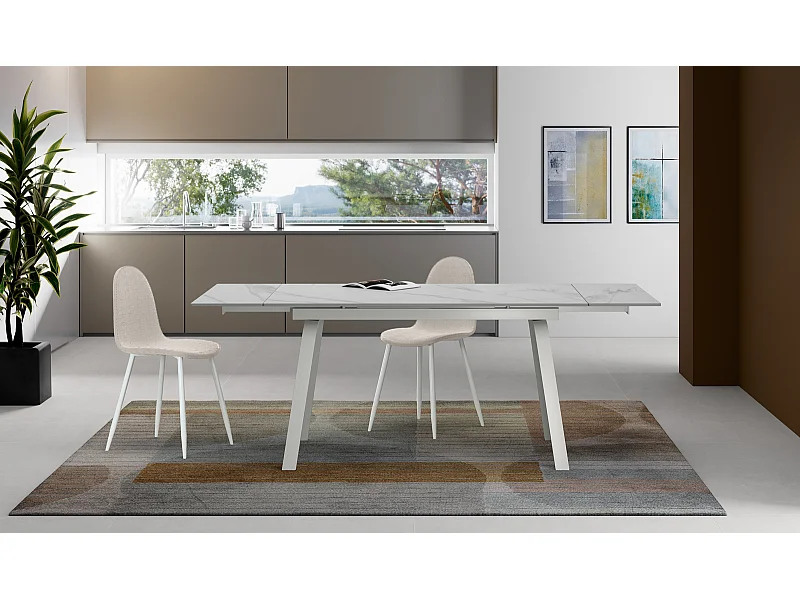 Dylan - Mesa Extensível (140/200 x 80 cm) em Cerâmica Branca