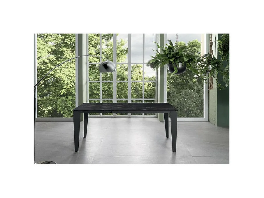Table extensible de 120cm à 170cm plateau moderne en céramique sur verre trempé Portoro