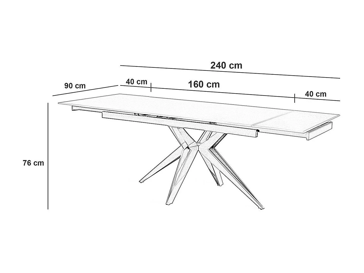 Match 2 Table extensible (160/240x90 cm) en Céramique Noire