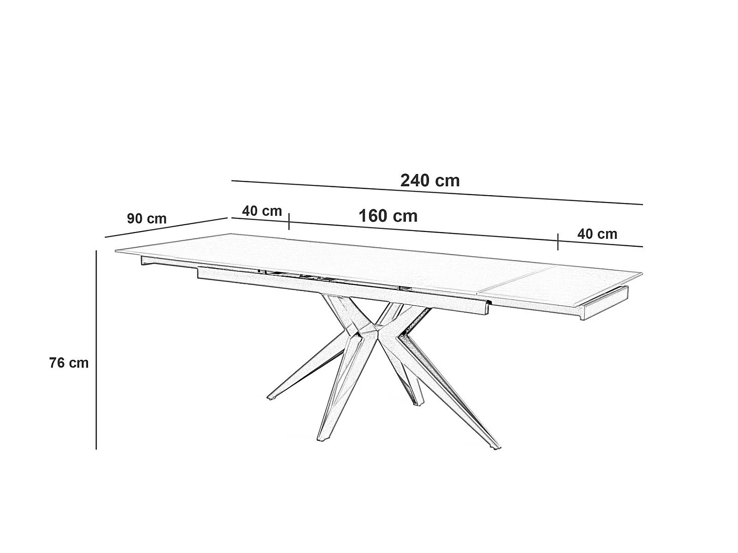 Match 2 Table extensible (160/240 x 90 cm) en Céramique Noire