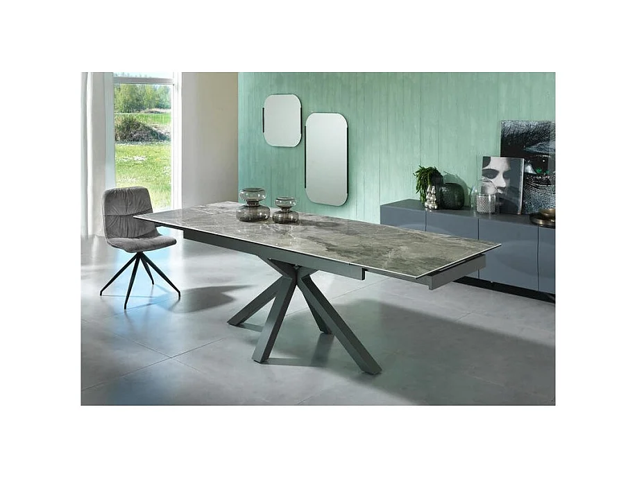 Uitschuifbare tafel van 160cm tot 240cm modern keramisch blad op gehard glas antraciet marmer