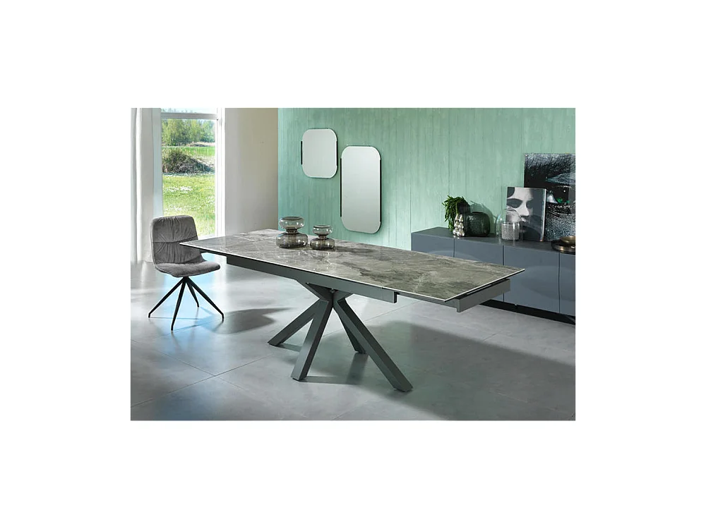 Uitschuifbare tafel van 160cm tot 240cm modern keramisch blad op gehard glas antraciet marmer