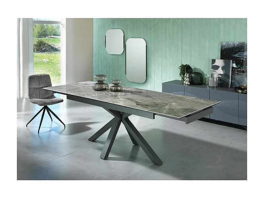 Table extensible de 160cm à 240cm plateau moderne en céramique sur verre trempé marbre anthracite