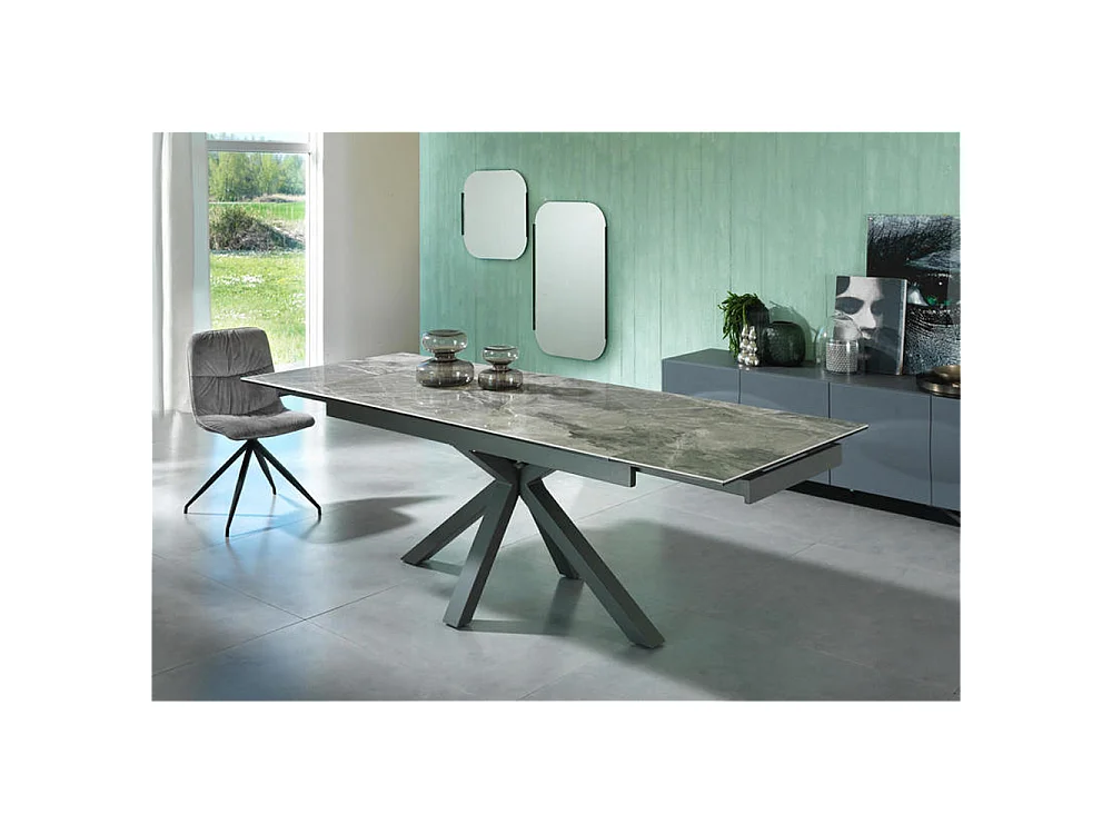 Table extensible de 160cm à 240cm plateau moderne en céramique sur verre trempé marbre anthracite