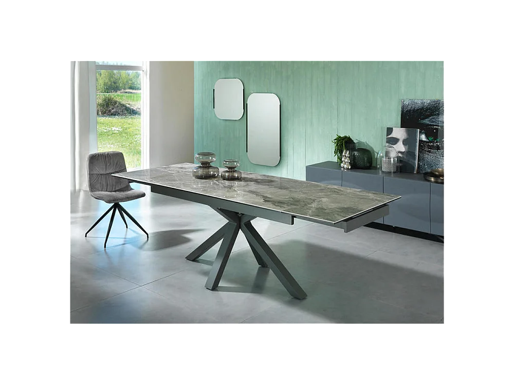 Mesa extensível de 160cm a 240cm moderno Tampo Cerâmico sobre Vidro Temperado Mármore Antracite