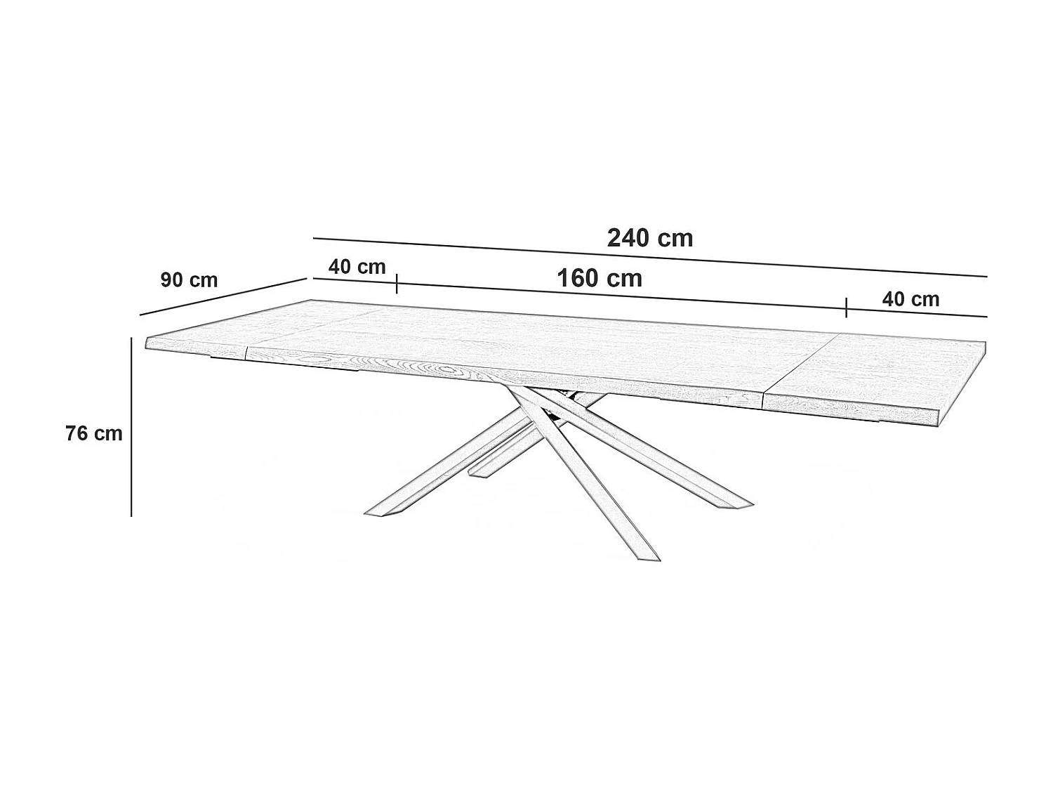 Spike - Ausziehbarer Tisch (160/240 x 90 cm) in schwarzer Esche