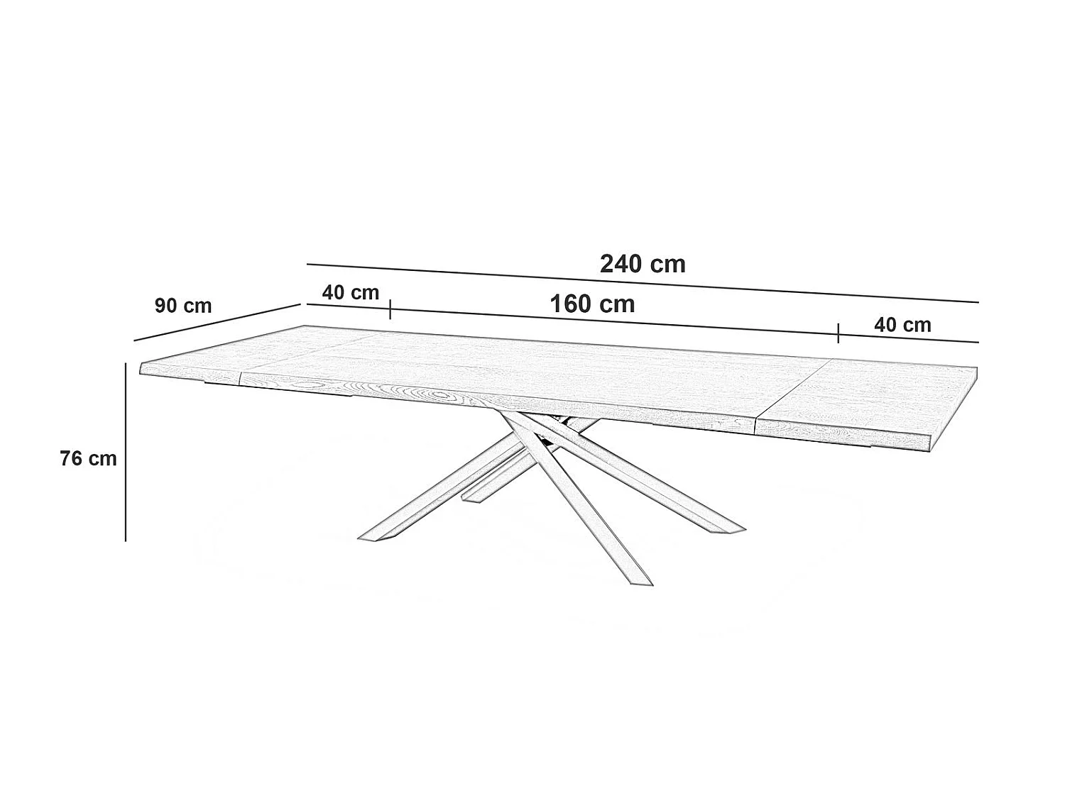 Spike Table Extensible (160/240 x 90 cm) en Frêne Noir