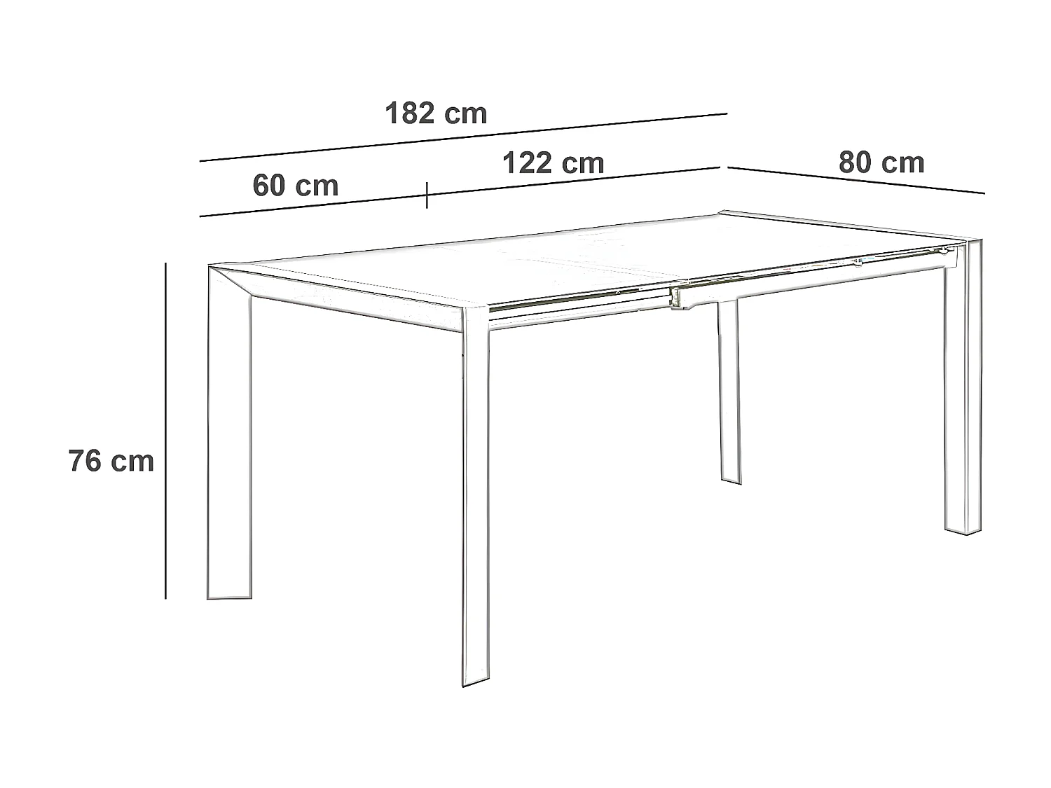 Pixel - Ausziehbarer Tisch (122/182 x 80 cm) aus grauem Hartglas
