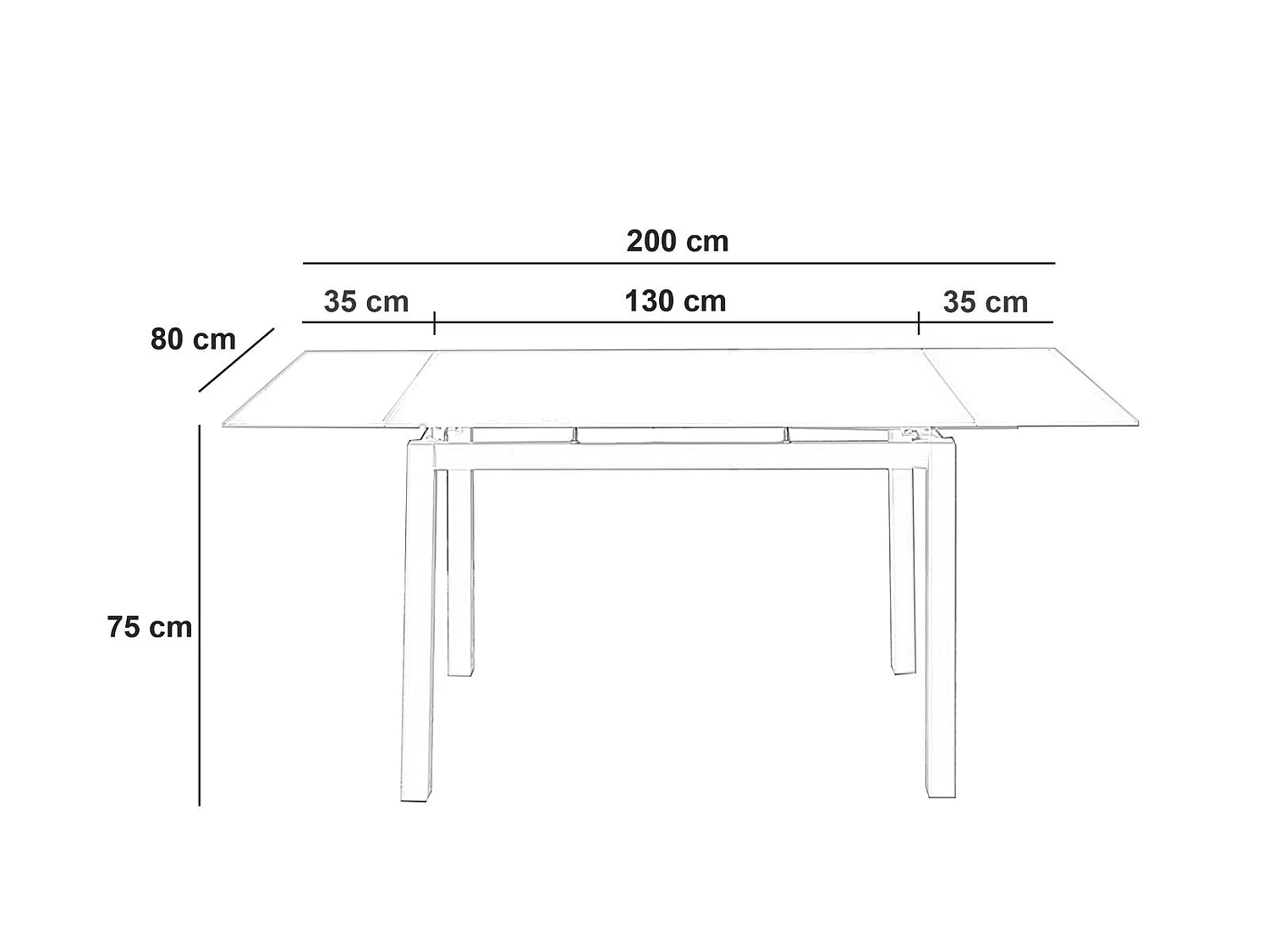 Baud - Ausziehbarer Tisch (130/200 x 80 cm) aus weißem gehärtetem Glas