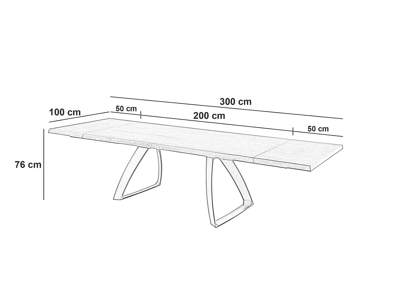 Bridge Table Extensible (200/300 x 100 cm) en Chêne Traité Thermiquement Noir