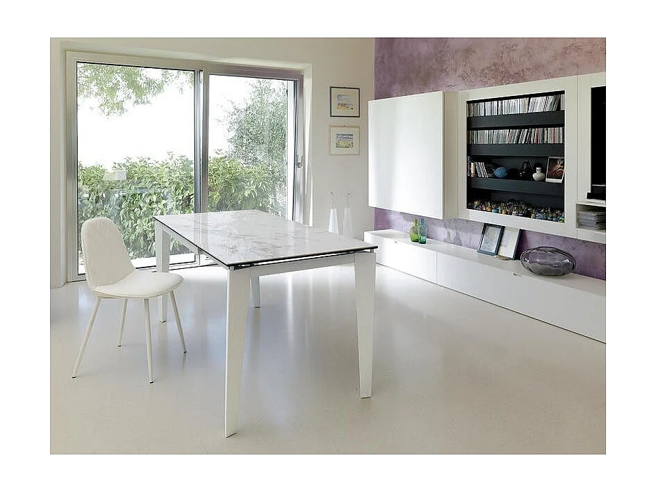 Table extensible de 120cm à 170cm plateau moderne en céramique sur verre trempé marbre blanc