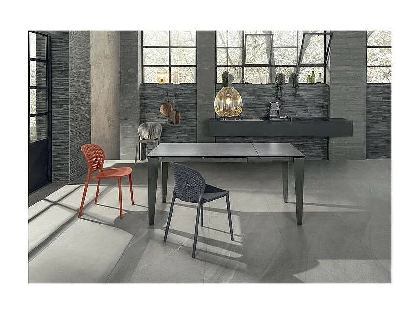 Sololed -  Ausziehbarer Tisch von 120 cm bis 170 cm, moderne Keramikplatte auf graphitgrauem gehärtetem Glas