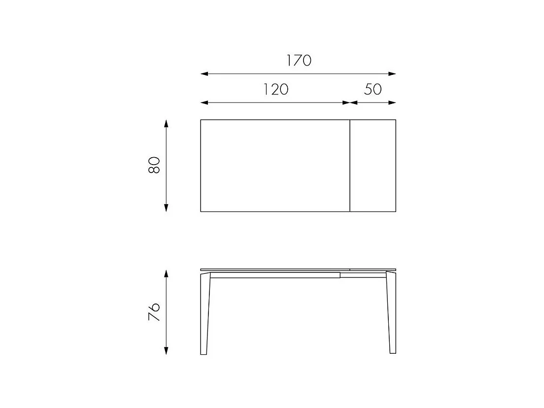 Uitschuifbare tafel van 120 cm tot 170 cm modern keramisch blad op grafietgrijs gehard glas