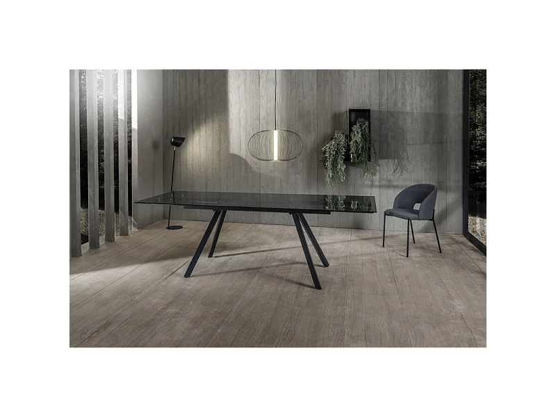 Smokey - Mesa extensible (160/240 x 90 cm) en cristal negro