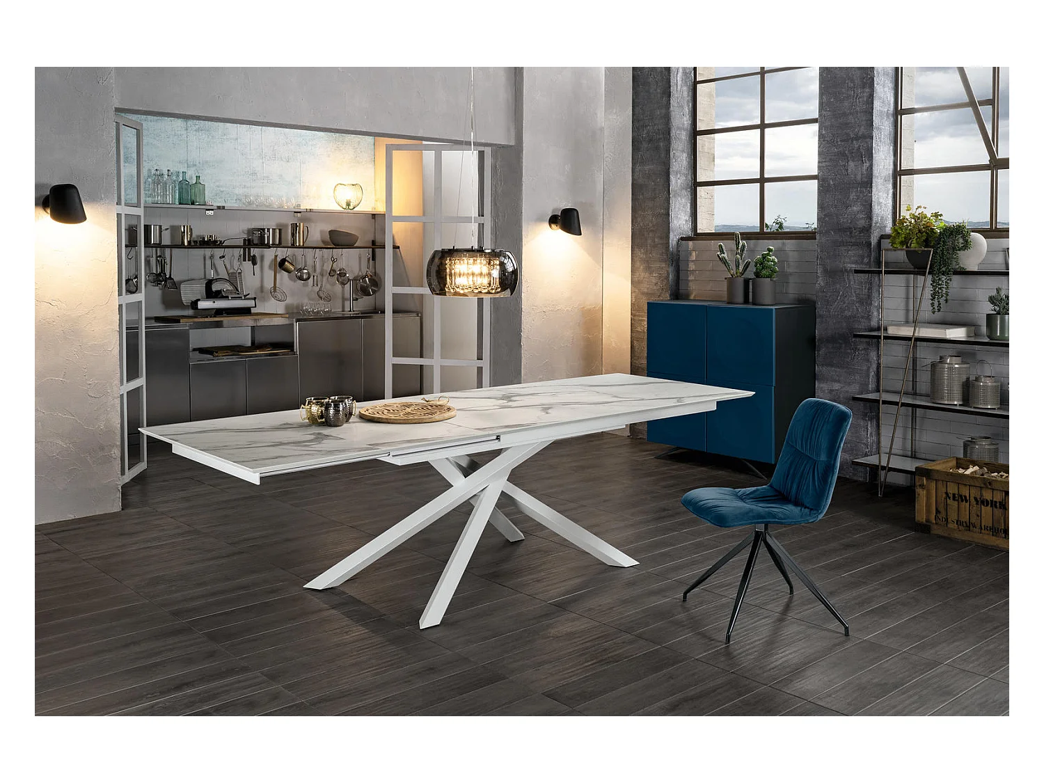 Xavier - Mesa extensible (170/270 x 90 cm) en HPL sobre MDF Blanco