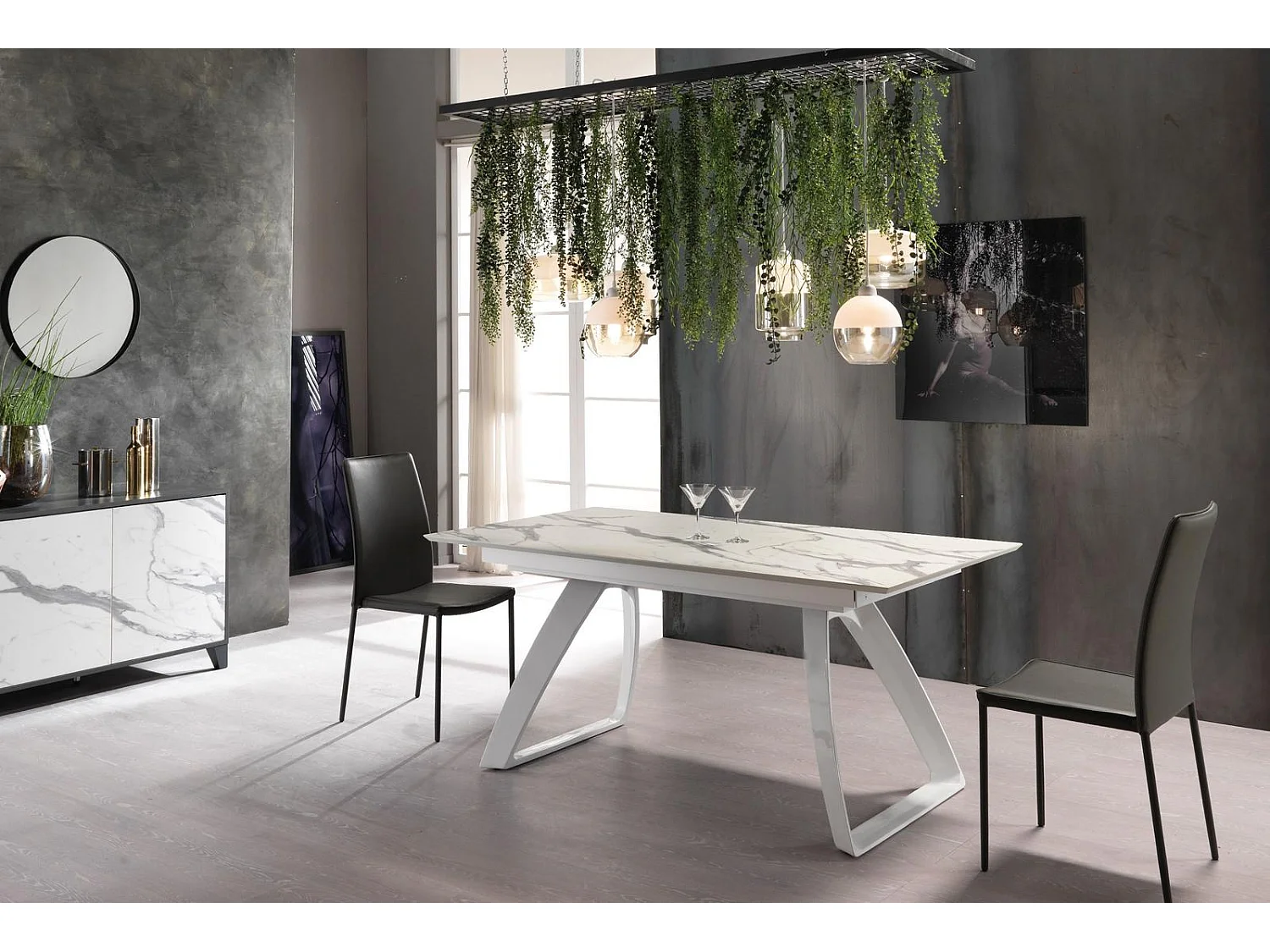 Barret - Ausziehbarer Tisch (170/270 x 90 cm) aus HPL auf weißem MDF