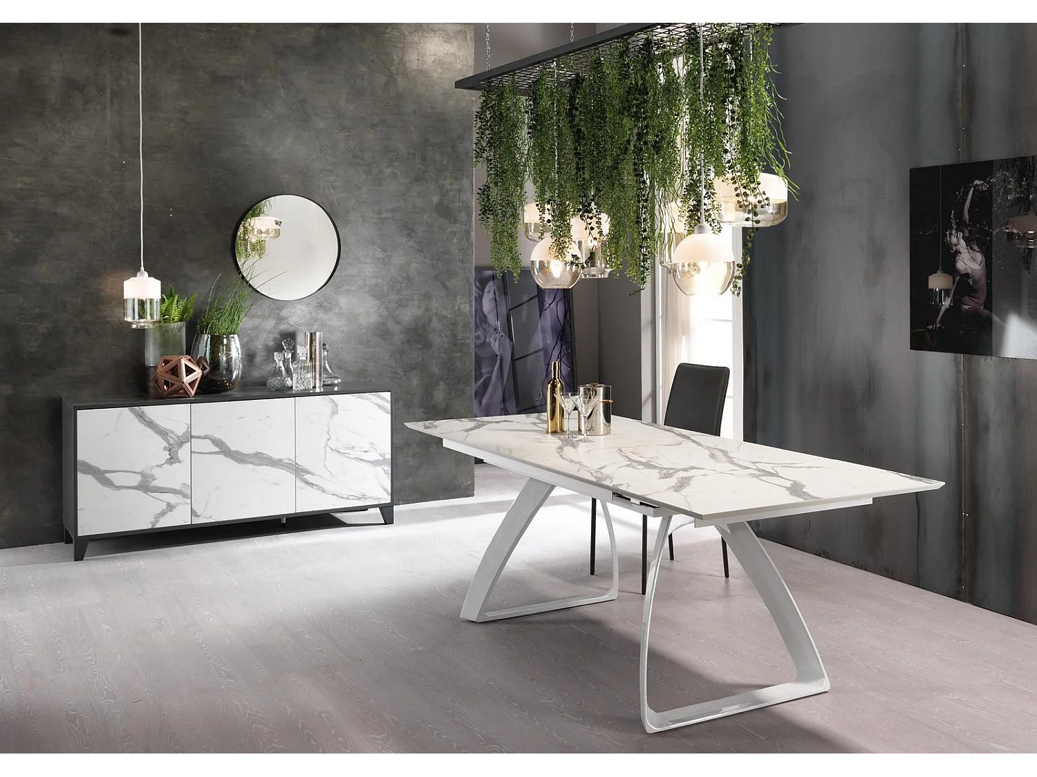 Barret - Ausziehbarer Tisch (170/270 x 90 cm) aus HPL auf weißem MDF