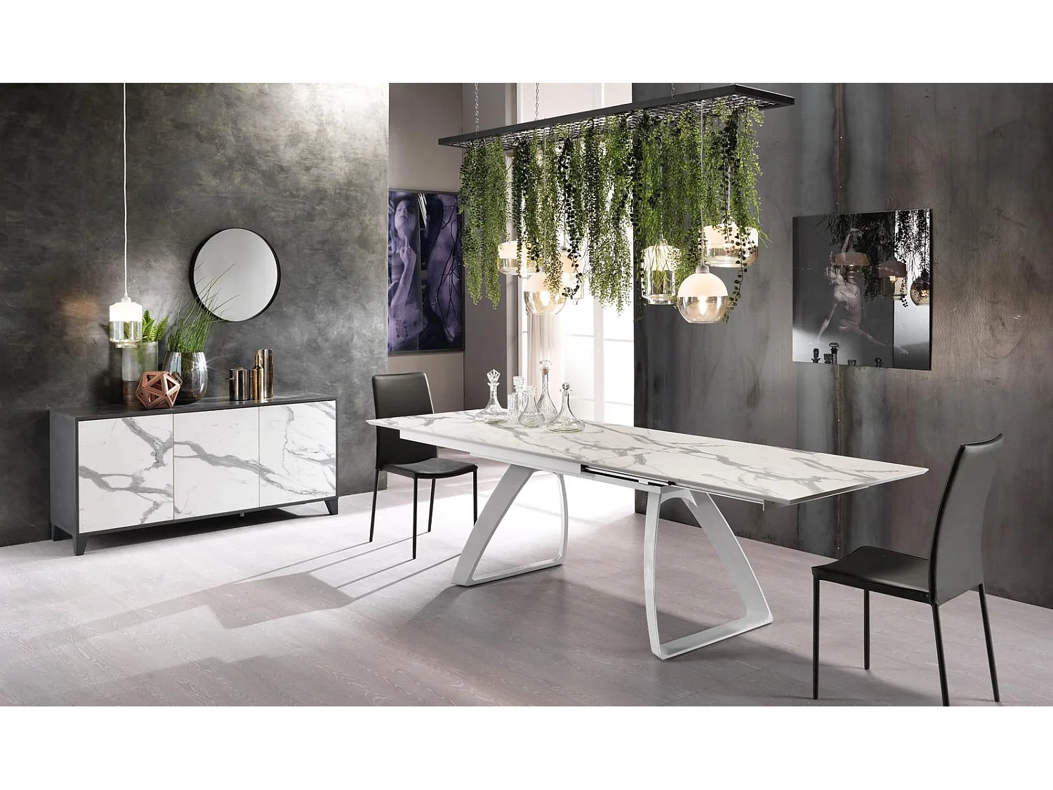 Barret - Ausziehbarer Tisch (170/270 x 90 cm) aus HPL auf weißem MDF