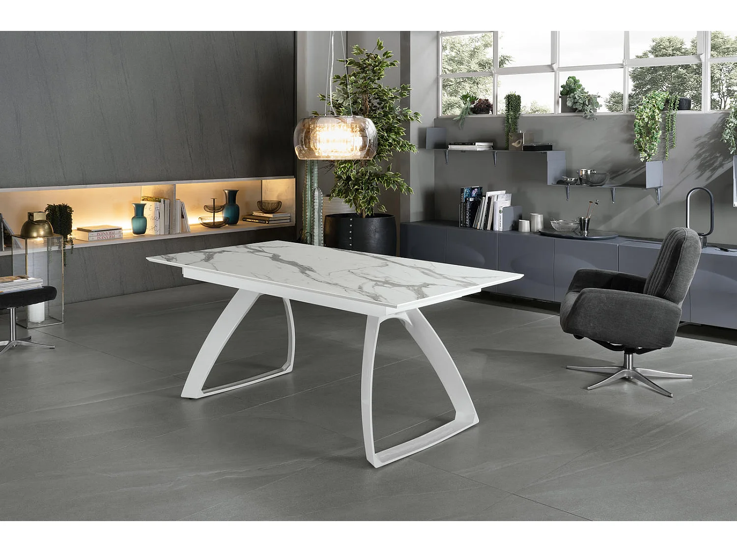 Barret - Ausziehbarer Tisch (170/270 x 90 cm) aus HPL auf weißem MDF