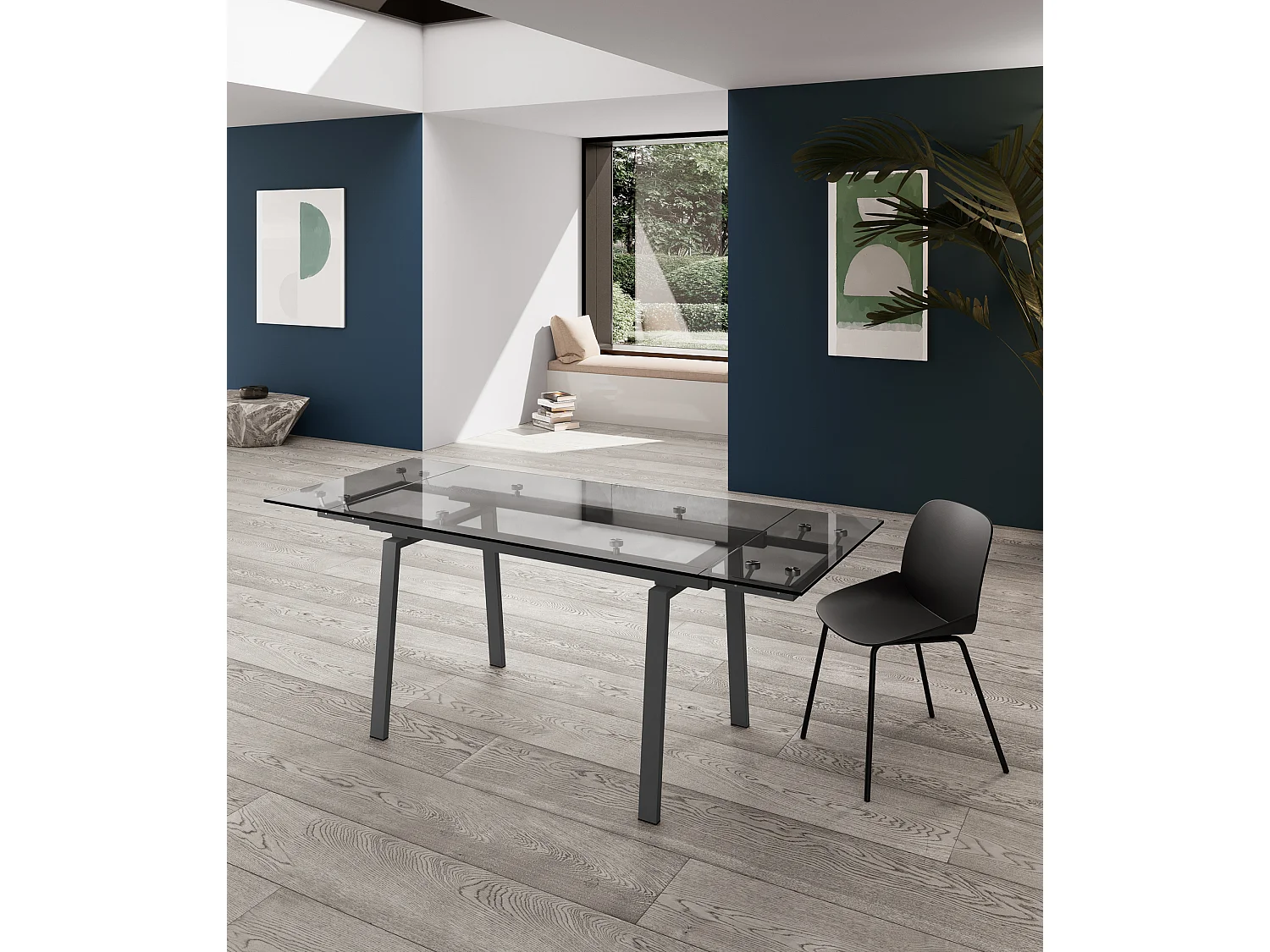 Tommy - Ausziehbarer Tisch (140/200 x 80 cm) aus grauem Hartglas