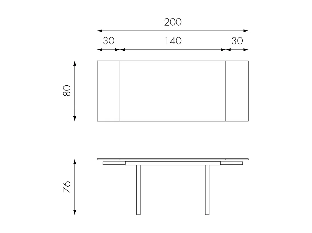 Tommy Table extensible (140/200 x 80 cm) en verre trempé gris