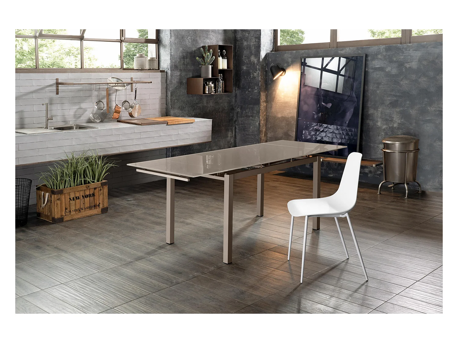 Baud - Mesa extensible (130/200 x 80 cm) en cristal templado marrón