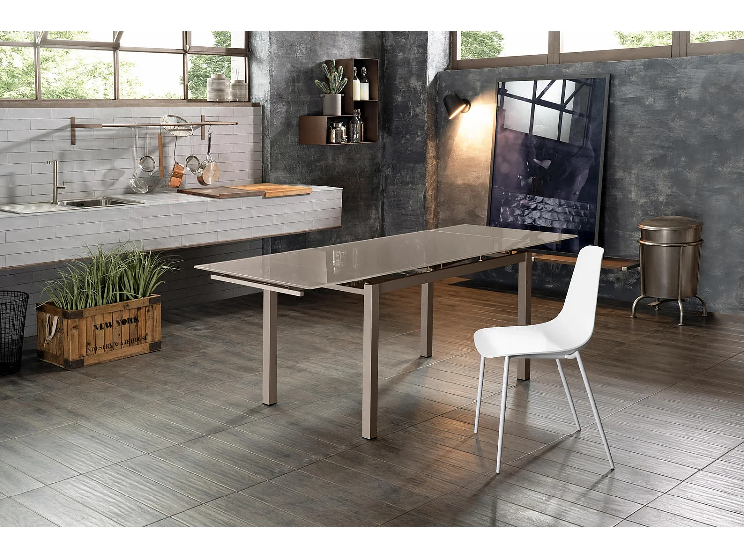 Baud - Mesa extensible (130/200 x 80 cm) en cristal templado marrón