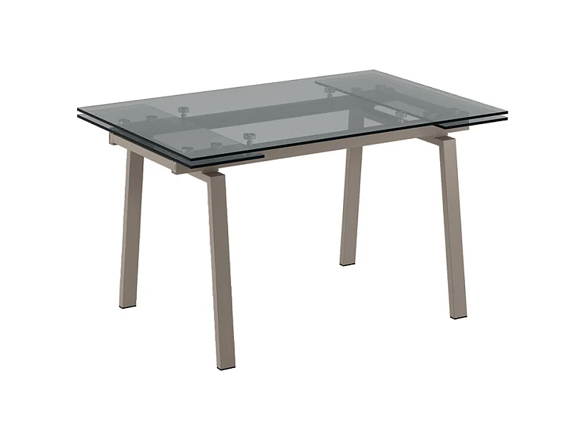 Tommy Table extensible (140/200 x 80 cm) en verre trempé gris tourterelle